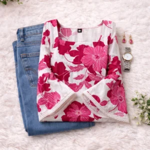 Casual Charm – Printed Tops with Denim Pairing