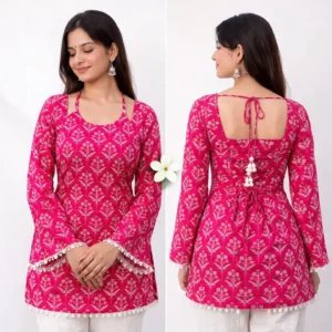 Pink Royale – Festive Print Back-Tie Kurta Set