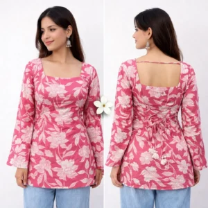 Blush Garden – Floral Back-Tie Kurta Set