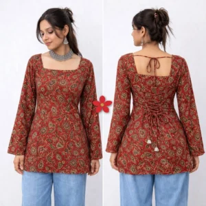 Vintage Ember – Paisley Print Back-Tie Kurta Set