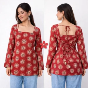 Radiant Ember – Circular Print Back-Tie Kurta Set