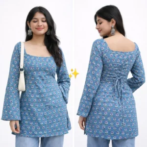 Aqua Aura – Printed Back-Tie Kurta Set