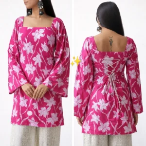 Pink Petal – Floral Back-Tie Kurta Set