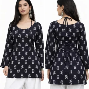 Midnight Edge – Printed Back-Tie Kurta Set