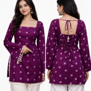Royal Plum – Printed Back-Tie Kurta Set